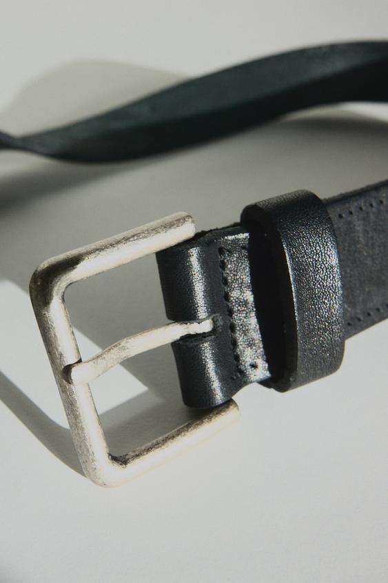 VINTAGE-EFFECT LEATHER BELT - Black by Zara - Image 0