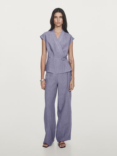 Zara 100% linen crossover waistcoat - Blue