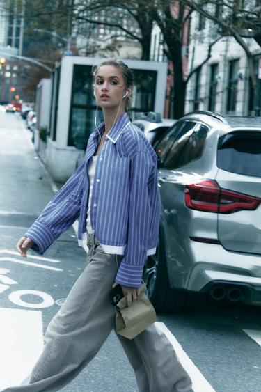 КОМБИНИРОВАННАЯ РУБАШКА В ПОЛОСКУ — Синий/Белый от Zara — изображение 0