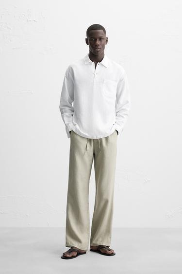 LINEN/COTTON POLO SHIRT - White by Zara