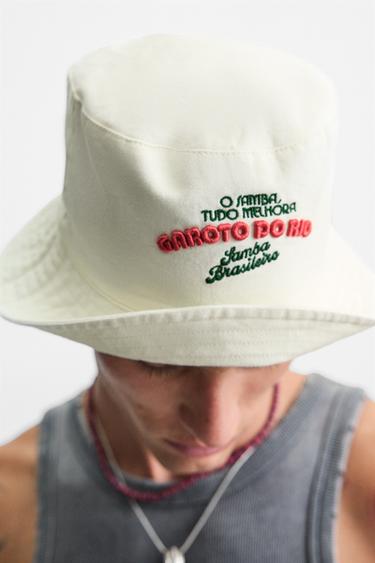CONTRAST EMBROIDERY BUCKET HAT - Ecru by Zara - Image 1