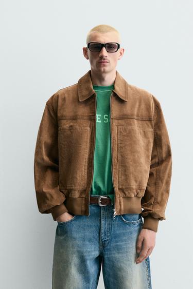 Zara RELAXED FIT FAUX SUEDE JACKET - Tobacco