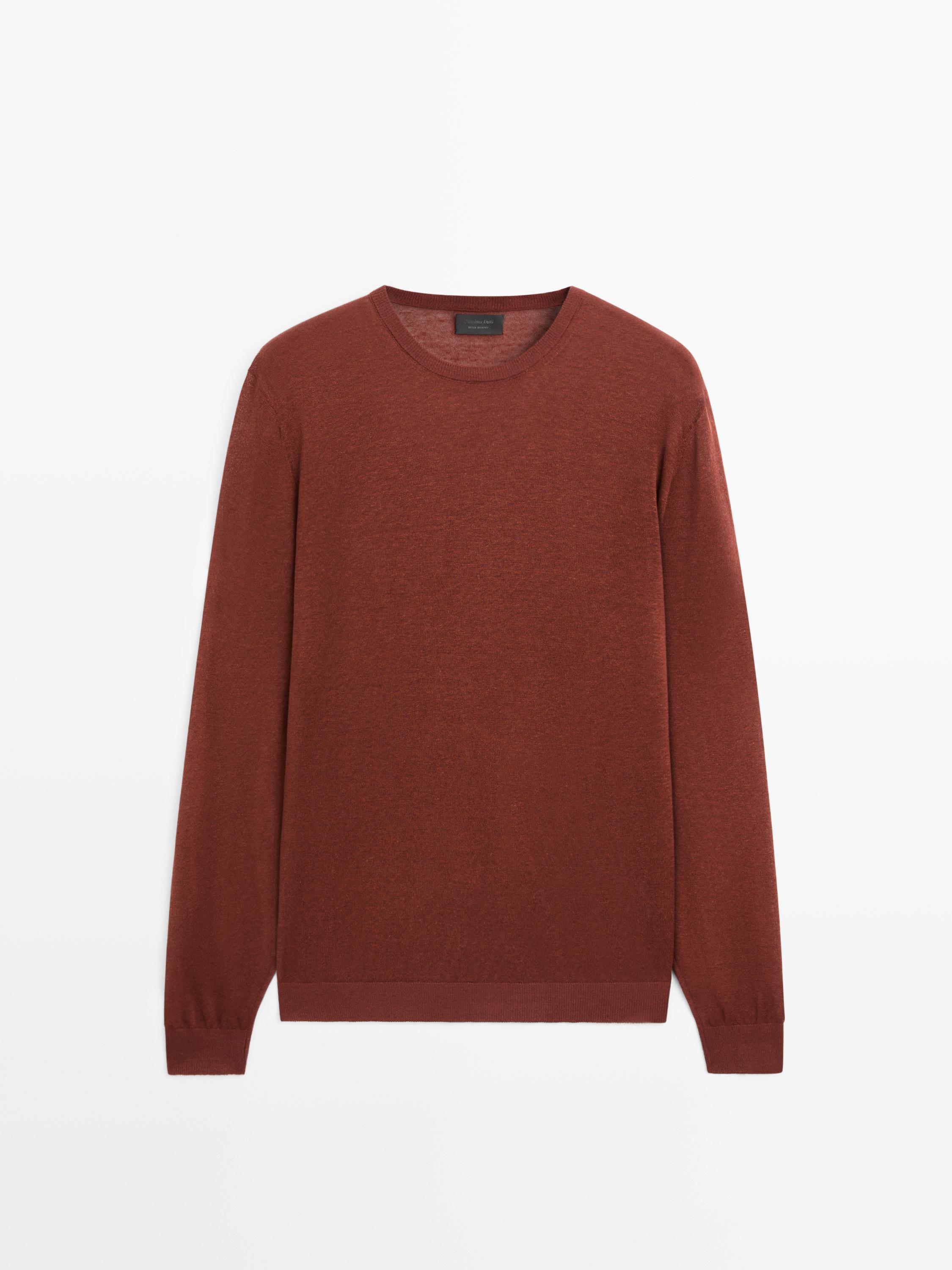 Linen and cashmere knit crew neck sweater