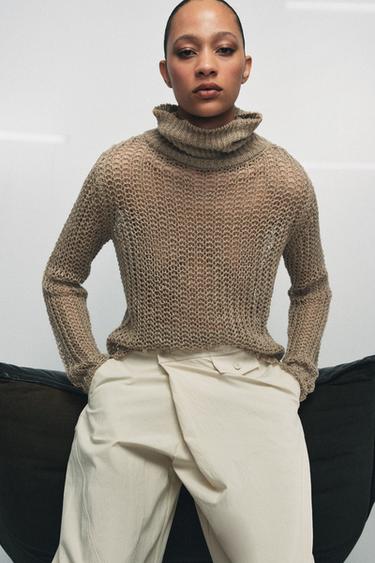 Zara 100% LINEN OPENWORK JUMPER - Straw