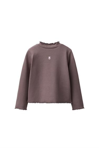 RIB-T-SHIRT MED BRODERI - aubergine fra Zara