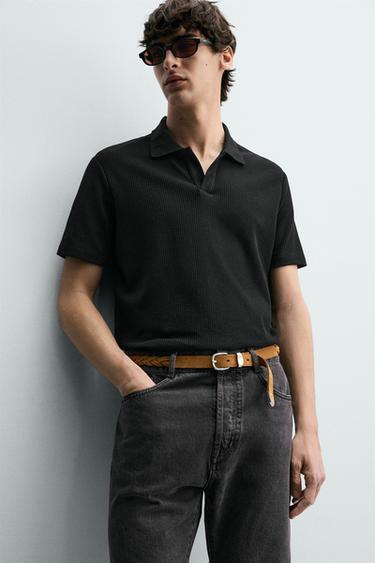 VERTICAL TEXTURED POLO SHIRT - Black by Zara - Image 4