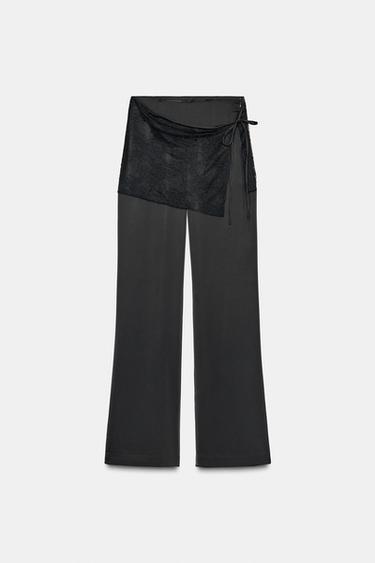 PANTALON SATINÉ PARÉO DENTELLE - Noir de Zara - Image 3