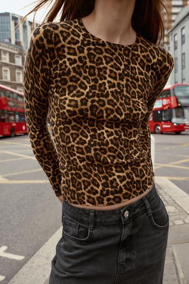ANIMAL PRINT KNIT SWEATER - Black / Brown by Zara - Image 1