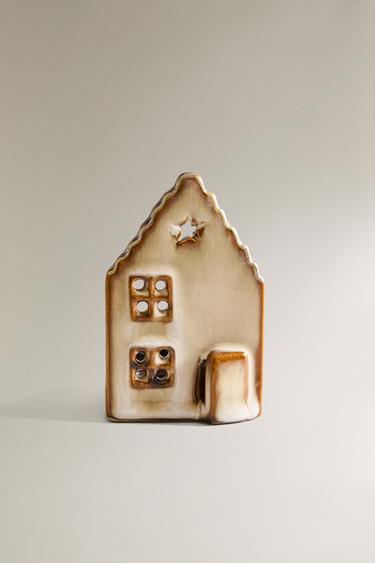 PORTACANDELA CERAMICA CASETTA STELLA NATALE - Marrone di Zara - Immagine 0
