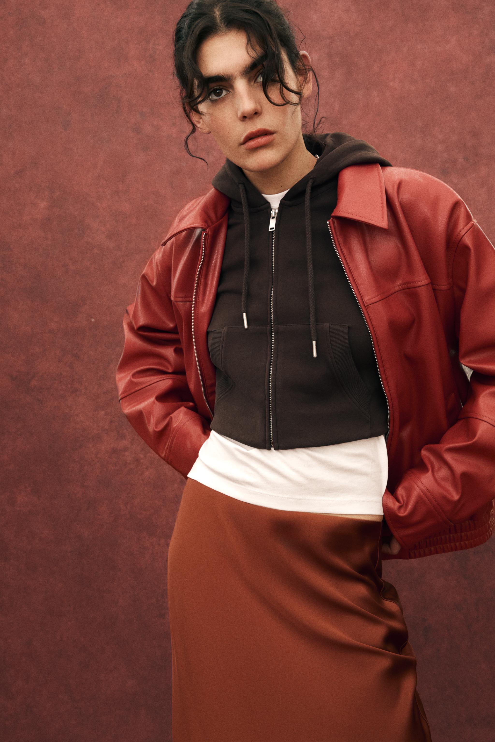 SATIN EFFECT MIDI SKIRT - Burgundy | ZARA United States