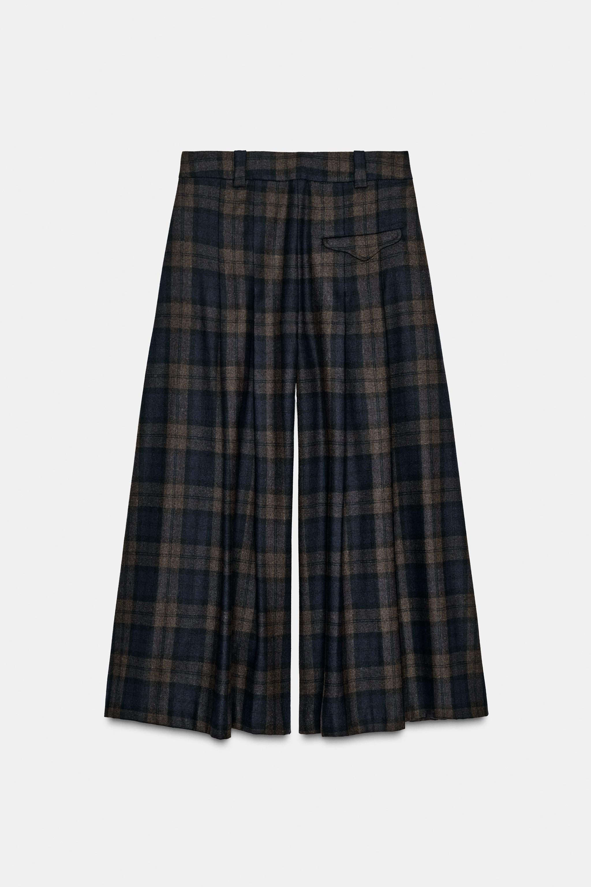 PLAID WOOL BLEND PANTS ZW COLLECTION