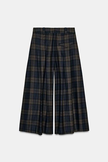 ZW COLLECTION CHECKED WOOL BLEND TROUSERS - Brown-Blue by Zara - Image 6