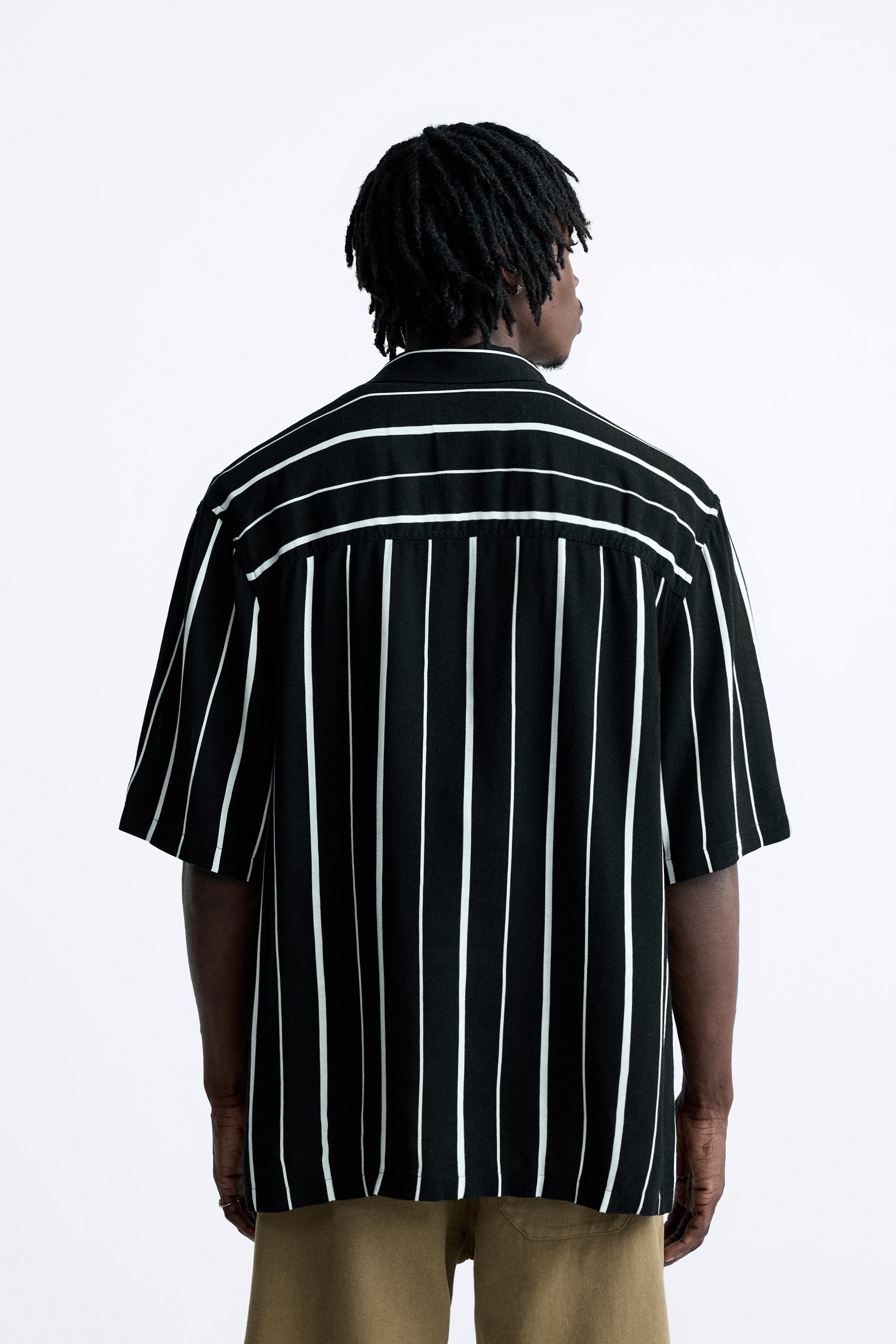 STRIPED VISCOSE SHIRT - Black | ZARA United States