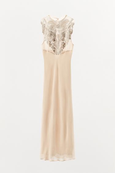 LIMITED EDITION BEADED EMBROIDERED DRESS - Oyster-white by Zara - Image 4