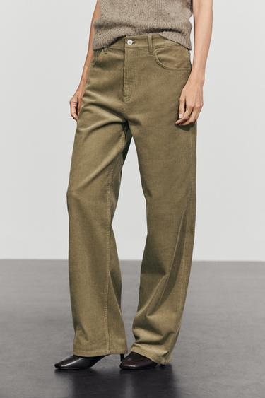 Mid-waist loose fit corduroy pants — Sand 2
