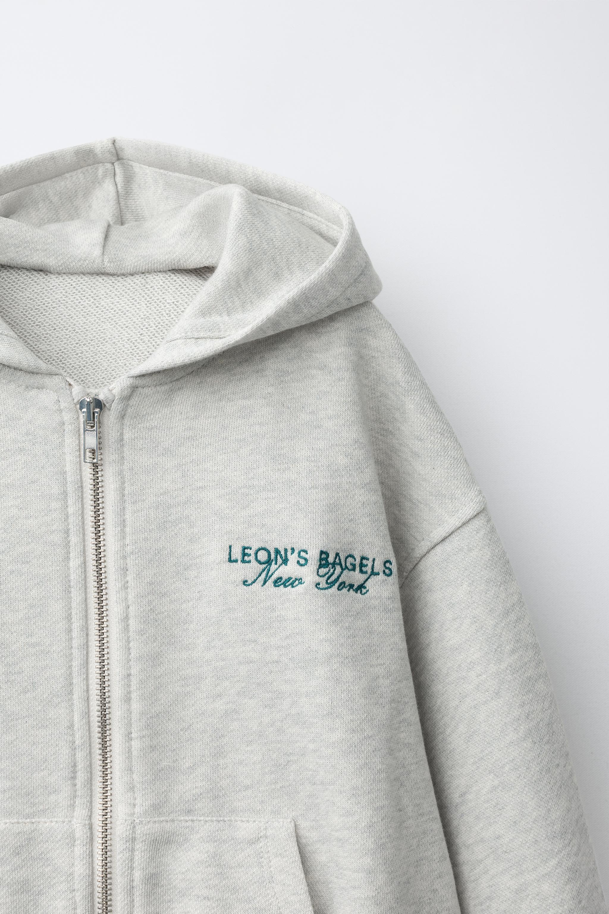 LEON'S BAGELS EMBROIDERED ZIP-UP HOODIE