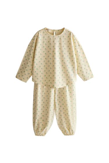 KINDERPYJAMA MIT BLÜMCHEN - Cremefarben von Zara