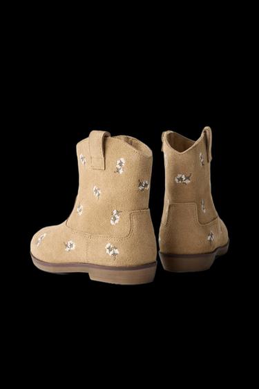EMBROIDERED LEATHER BOOTS - Sand Brown by Zara
