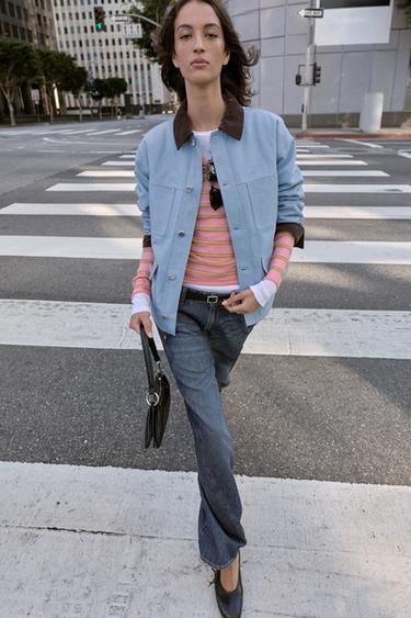 Zara PADDED COMBINATION COLLAR JACKET - Sky blue