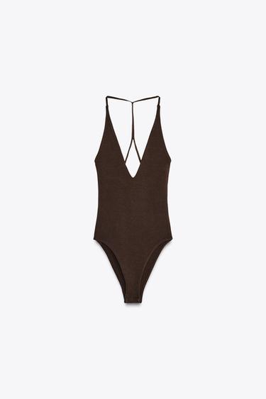HALTER BODYSUIT - Brown by Zara