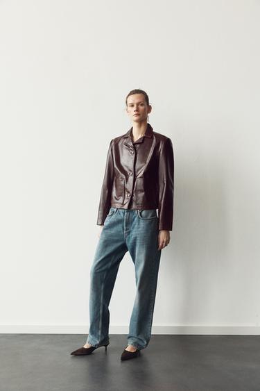 100% LEATHER JACKET ZW COLLECTION - Burgundy by Zara - Image 0