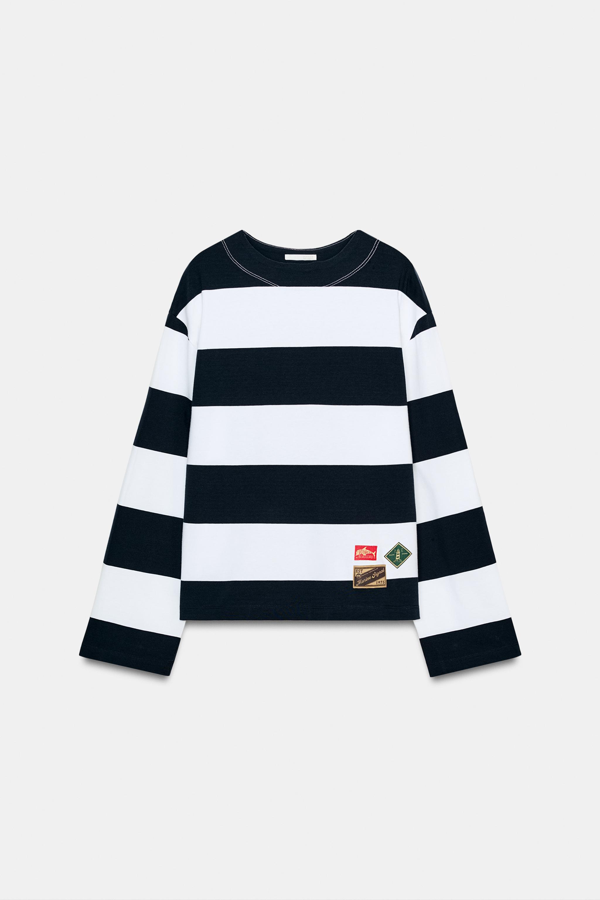 STRIPED LABEL T-SHIRT - Navy / White | ZARA Canada