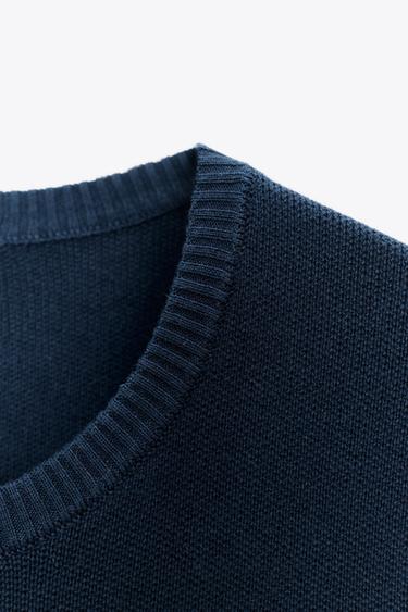 PLAIN KNIT SHORT SLEEVE TOP - Navy blue de Zara - Image 7