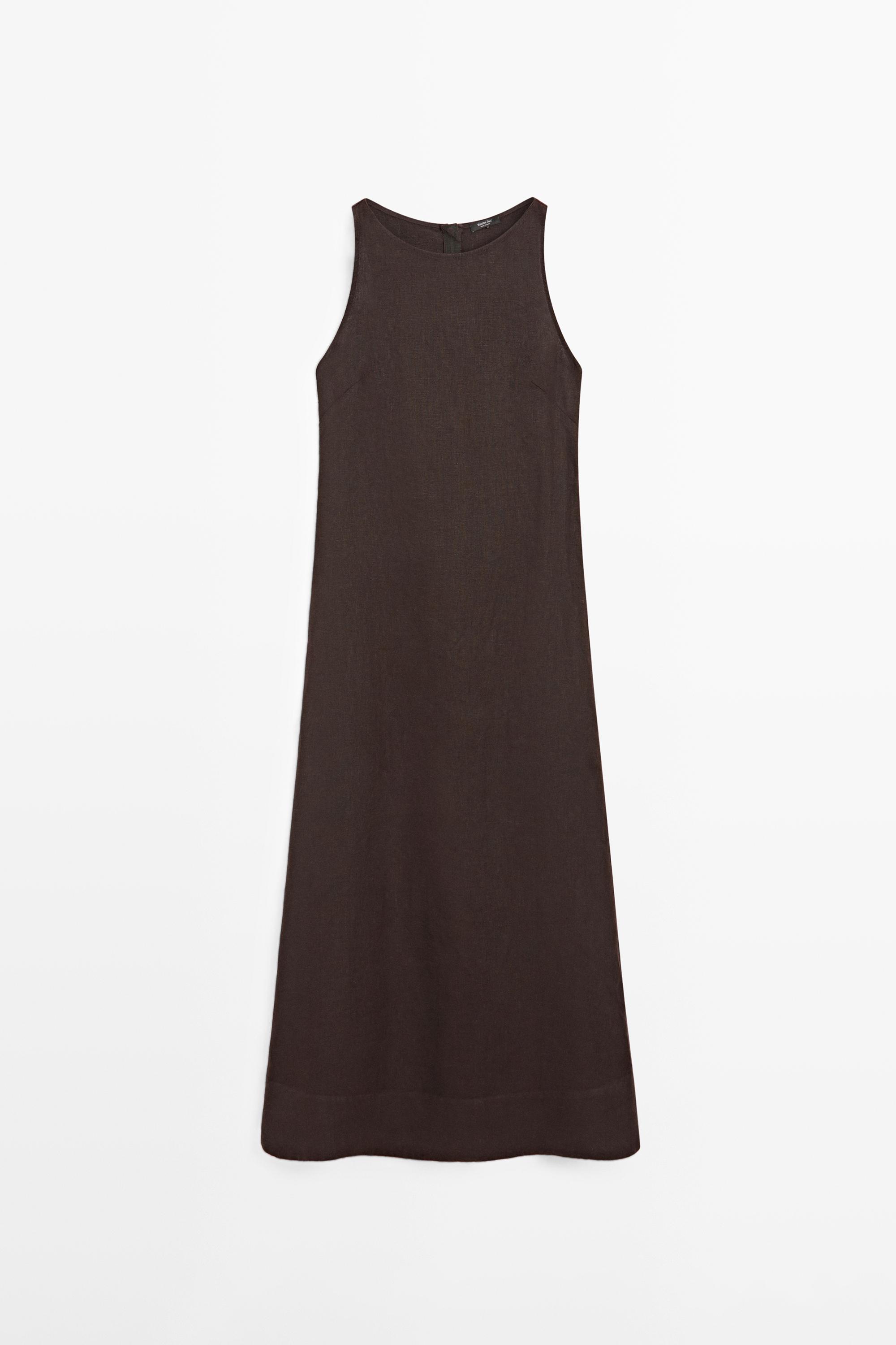 Robe midi encolure américaine lin