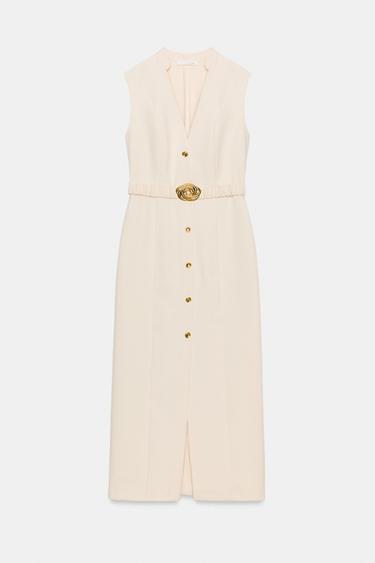 MIDI DRESS WITH BELT - Ecru by Zara