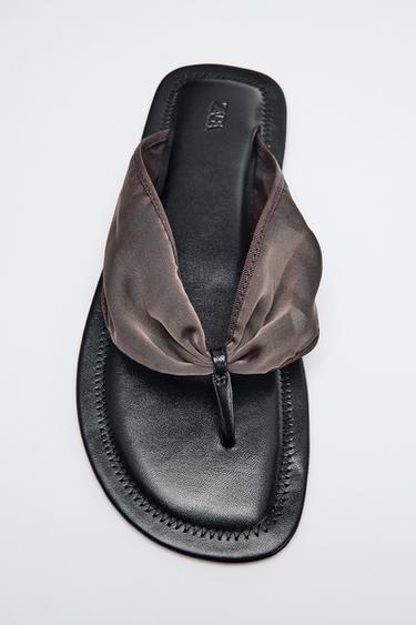 Zara MESH FLAT SANDALS - Chocolate Brown