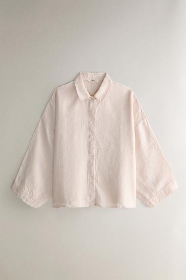 Zara LINEN SHIRT - Pale pink