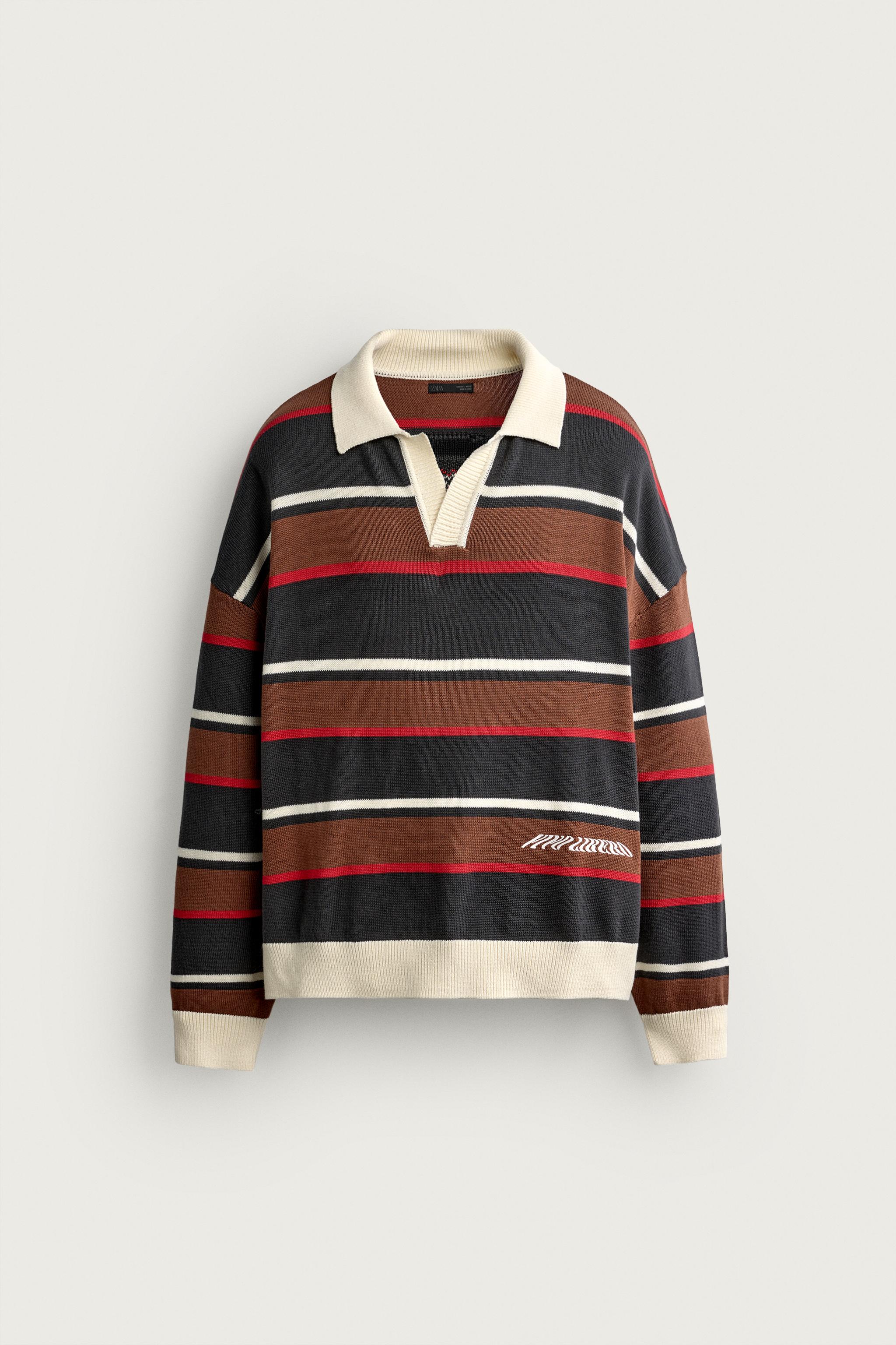 POLO EN MAILLE À RAYURES ET INTARSIA FLEUR