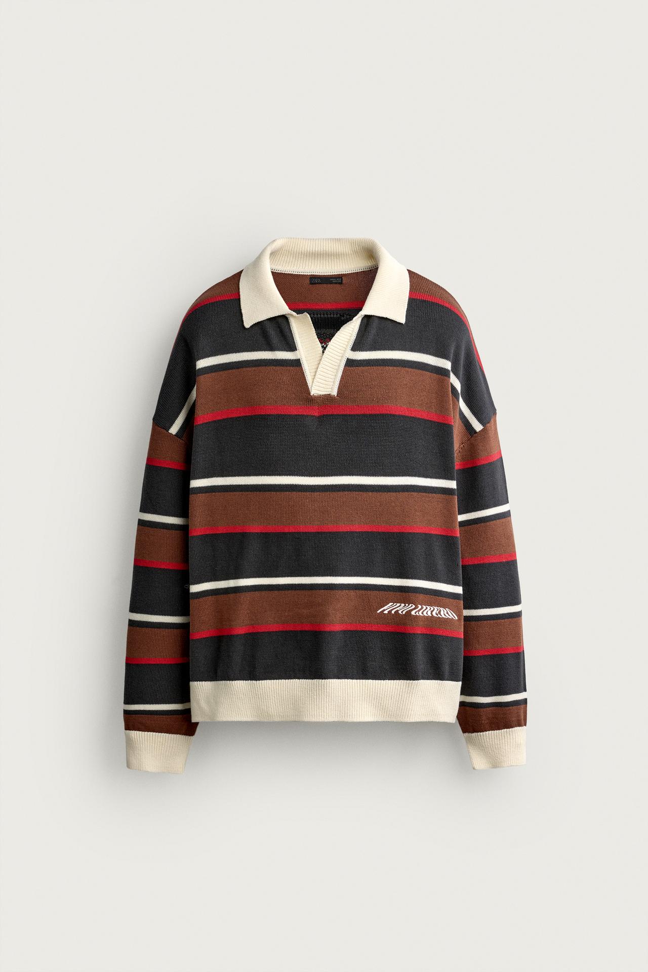 FLORAL INTARSIA STRIPED POLO — Anthracite grey