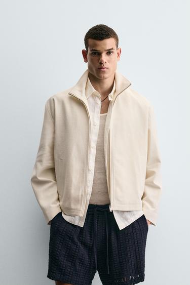 TEXTURED ZIP-UP JACKET - Ecru by Zara