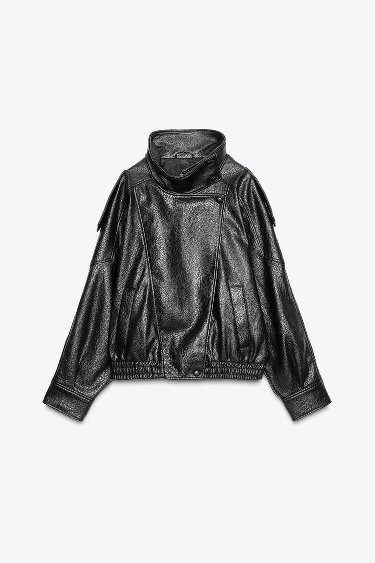 chaqueta bomber cazadora piel negra zara