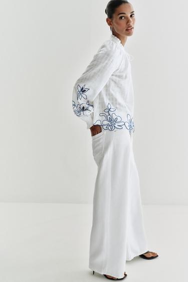 EMBROIDERED FLORAL BLOUSE - Ecru by Zara - Image 3
