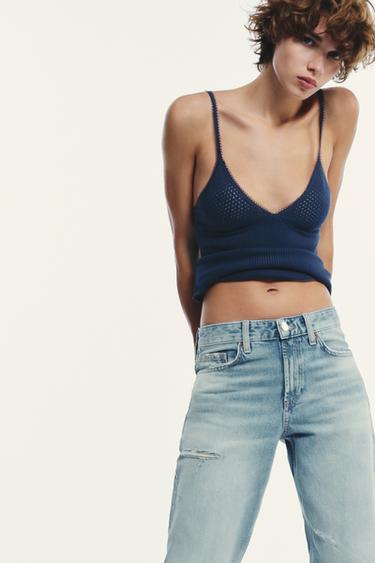 JEANS TRF WIDE LEG ROTOS TIRO MEDIO - Azul de Zara