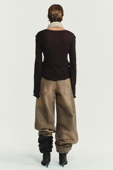 T-SHIRT EFFET DOUBLE SOFT - Marron chocolat de Zara - Image 6