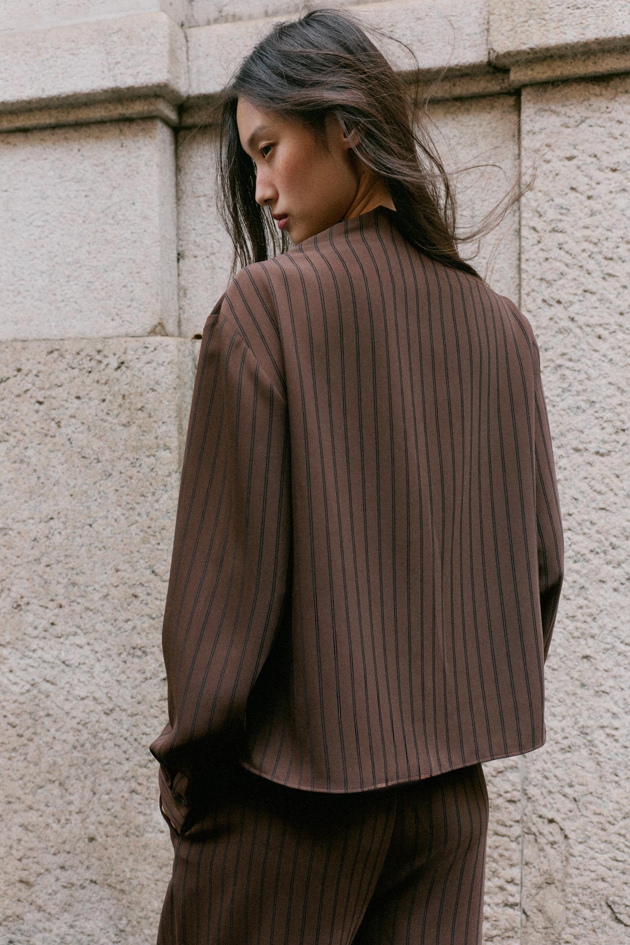 STRIPED WRAP BLOUSE