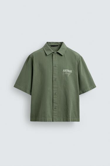 CAMISA LAVADA ESTAMPADO COMBINADO - verde lavado de Zara