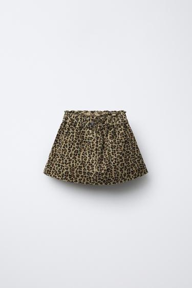 ANIMAL PRINT NEEDLECORD SKIRT - Light green by Zara