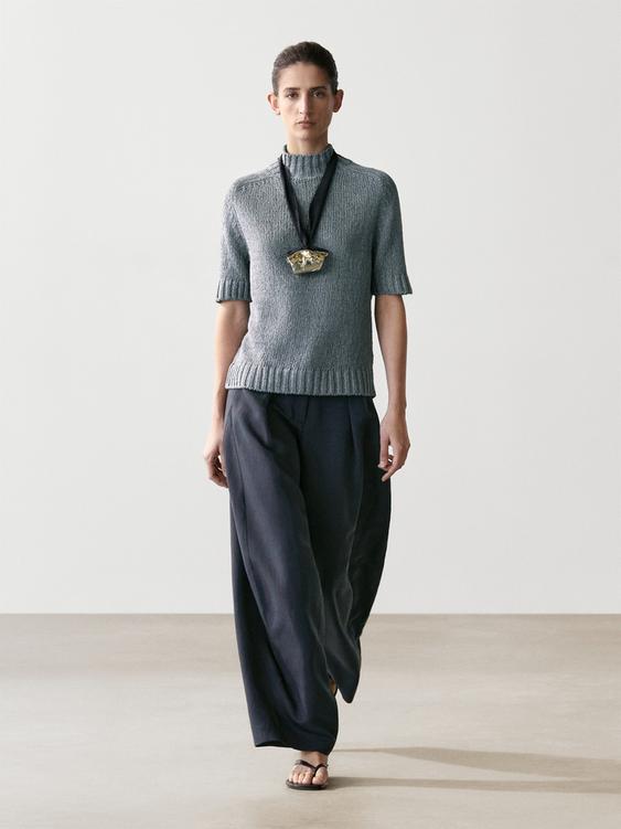 Cotton blend knit sweater with mock turtleneck from Zara - $130