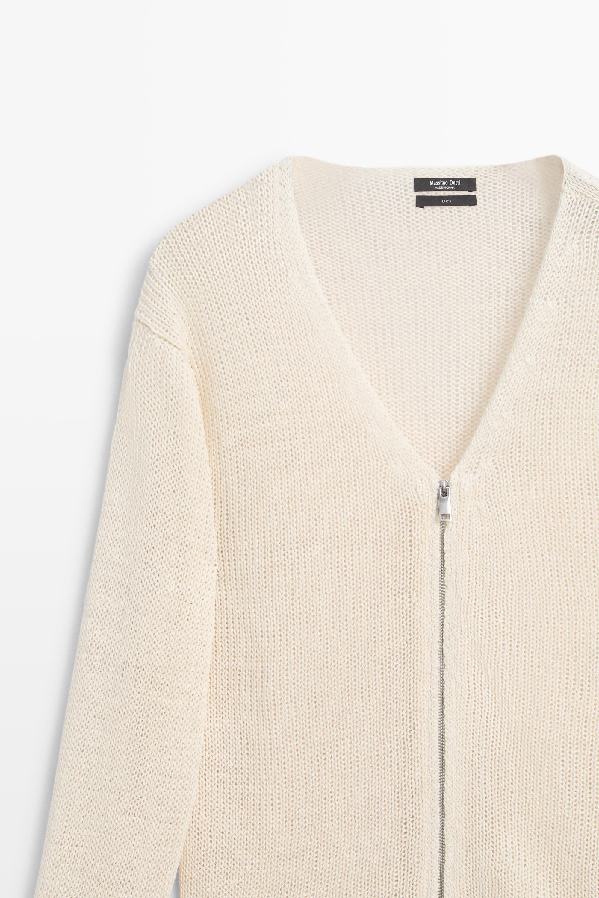 100% linen knit zip-up cardigan