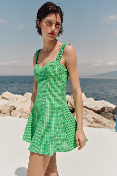 GINGHAM SHORT DRESS - Greens by Zara