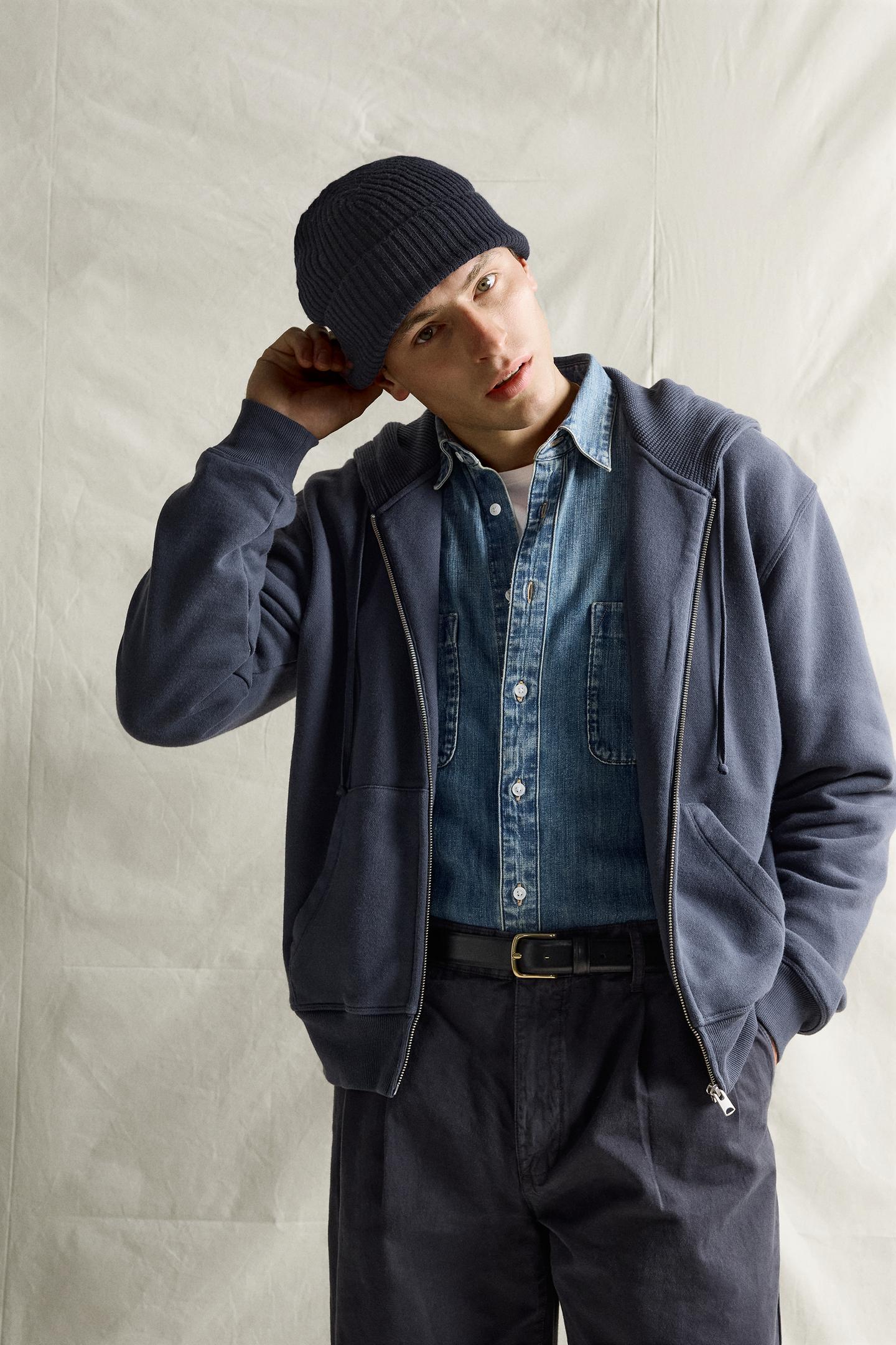 Мужская шапка Zara Wool Blend Knit Beanie, цвет: Тёмный тёмно-синий