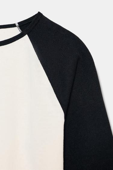 HEAVY COTTON RAGLAN SLEEVE T-SHIRT - Black / White by Zara - Image 4
