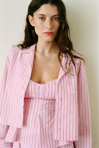 Zaras RANDIG POPLINTOPP - Rosa