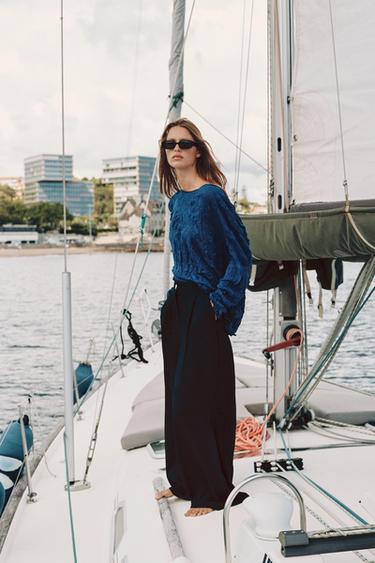 PANTALON PALAZZO BOUTON DORÉ - Bleu marine de Zara - Image 3
