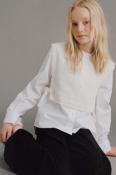 PLAIN SHIRT WITH CONTRAST VEST AND BOWS - Ecru by Zara