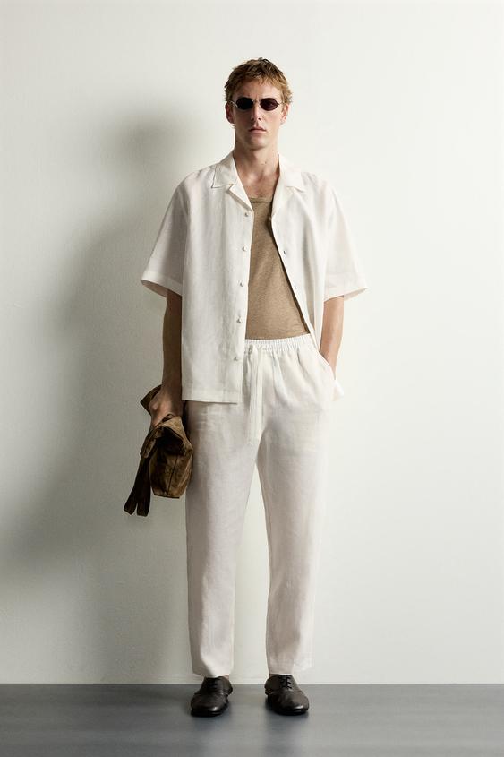 Zara 100% LINEN RELAXED FIT PANTS - White - Image 0